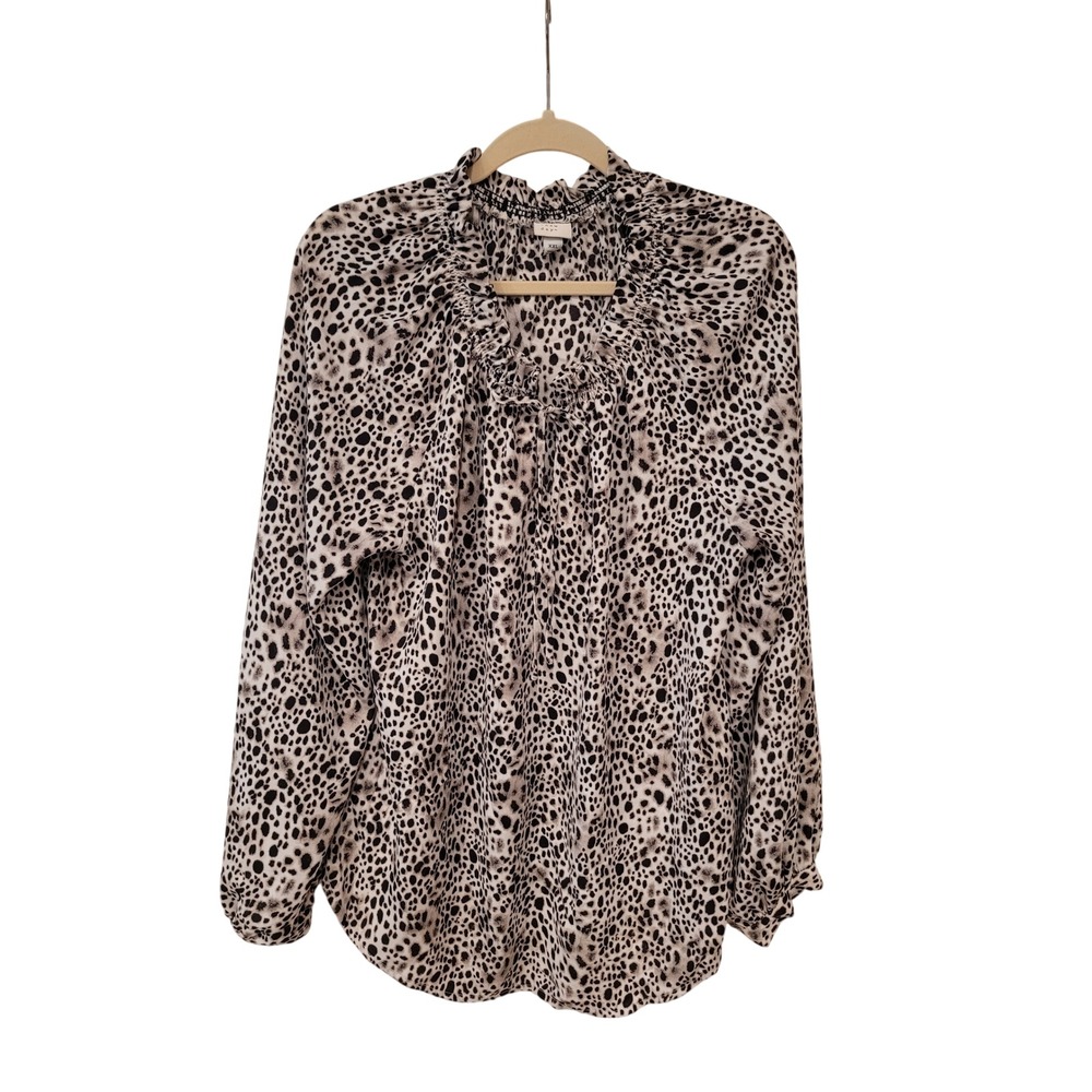 A New Day Leopard‎ Print Ruffle Neck Blouse XXL Long Sleeve Animal Print Top